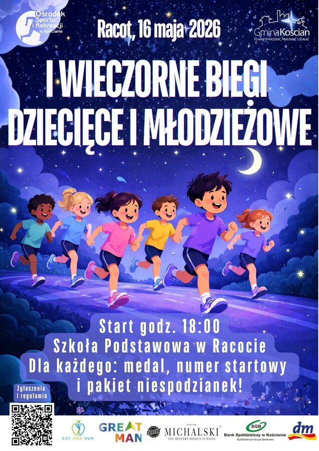 I Wieczorne Biegi Dziecięce i Młodzieżowe w Racocie w dniu 16.05.2026 r.